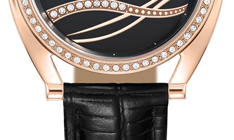 Shop Bcbg Max Azria Classic Mother Of Pearl Dial Leather Strap Watch, 33.8mm In Black