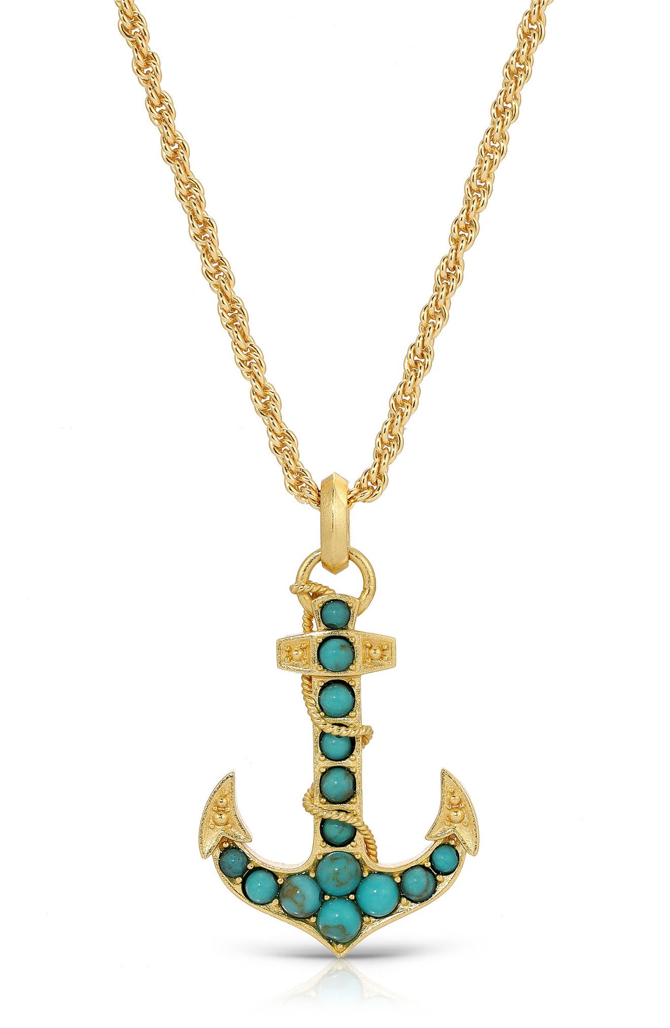 Joy Dravecky Turquoise Anchor Pendant Necklace in Gold Cover