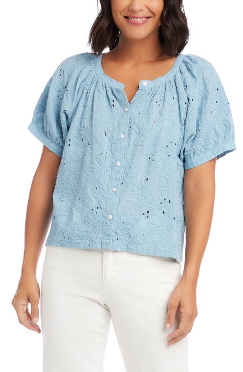 Floral Embroidered Short Sleeve Peasant Blouse