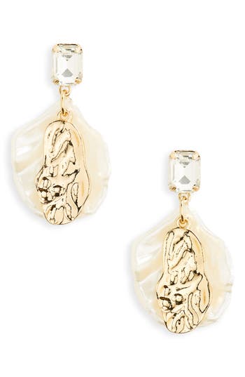 Shop Tasha Crystal Resin Drop Earrings In Gold/off White Iridescent