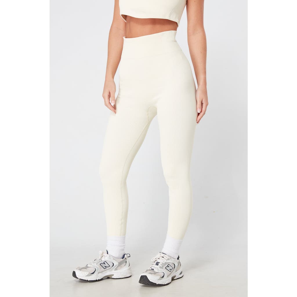Twill Active Recycled Seamless Rib High Waist Legging In Cream