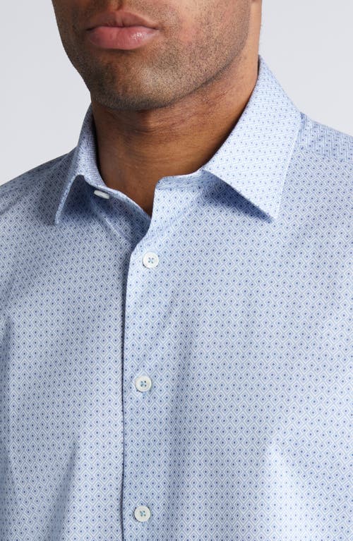 Shop Bugatchi Miles Ooohcotton® Geo Print Short Sleeve Button-up Shirt In Air Blue