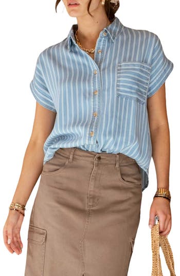 Shop Blu Pepper Stripe Button-up Shirt In Denim