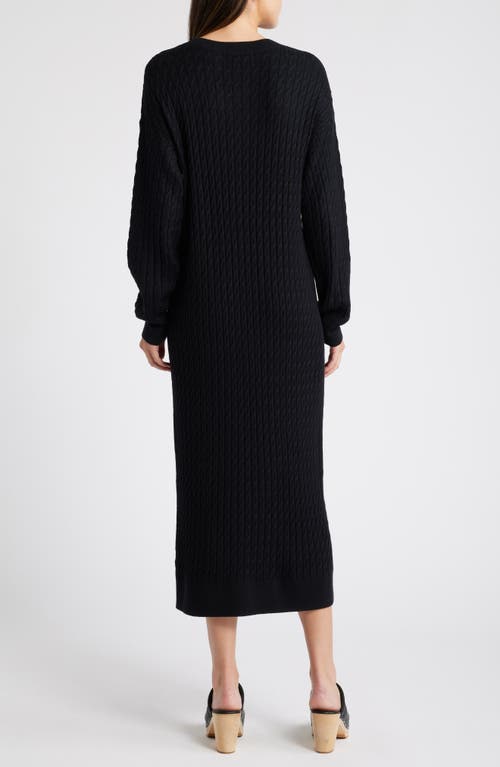 Shop Treasure & Bond Cable Stitch Long Sleeve Midi Sweater Dress In Black