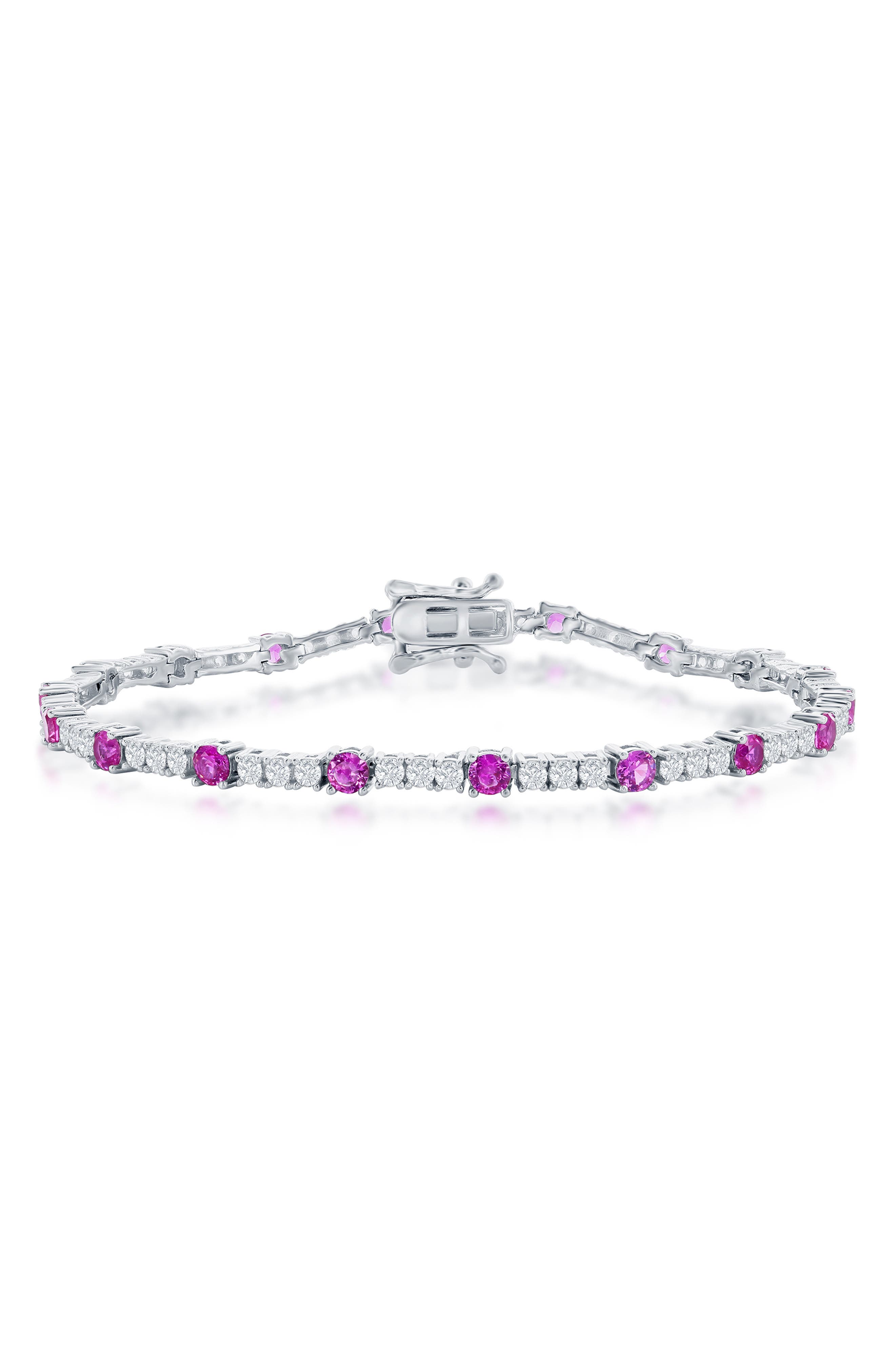 SIMONA Sterling Silver Pink CZ & White Topaz Tennis Bracelet