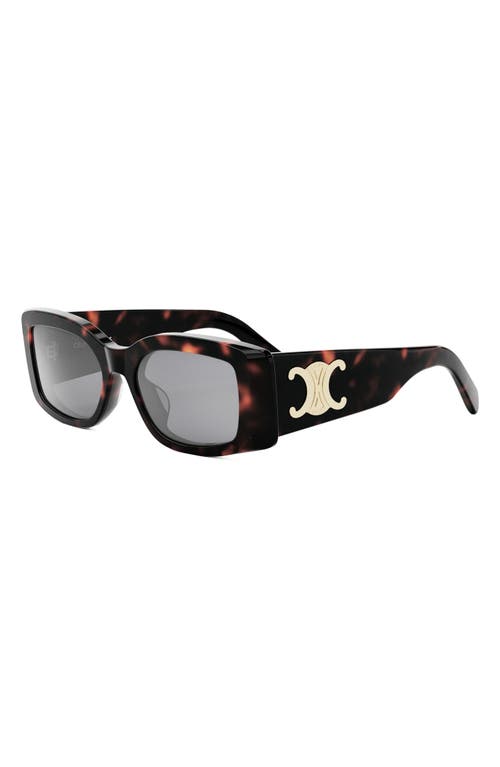 Shop Celine Triomphe 53mm Rectangular Sunglasses In Dark Havana/smoke