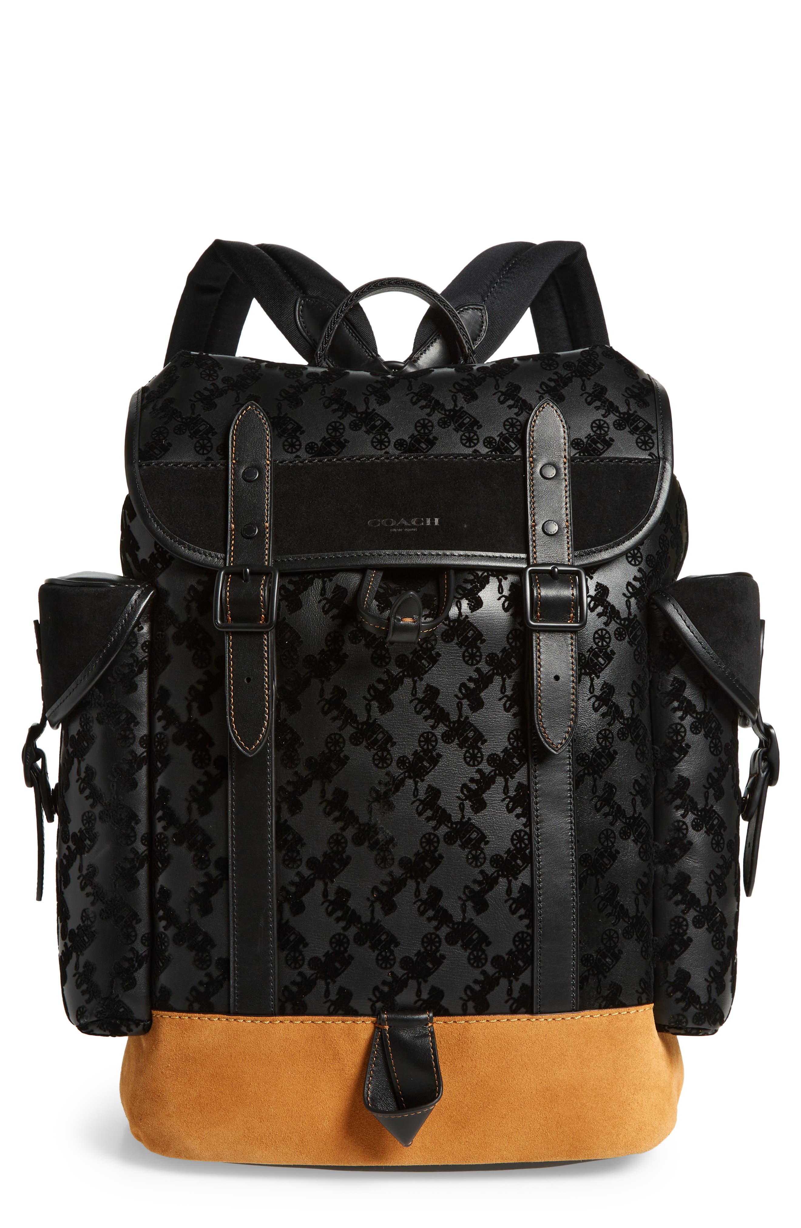 coach men's black leather backpack