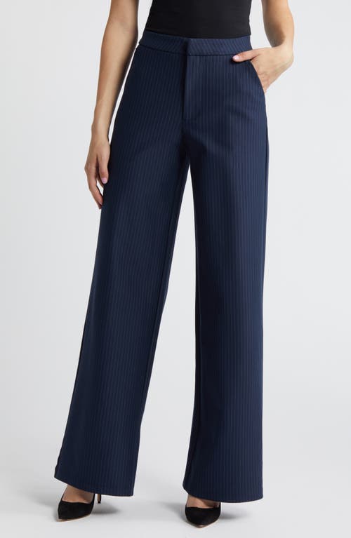 Good American Stripe Ponte Knit Wide Leg Trousers Ink at Nordstrom,