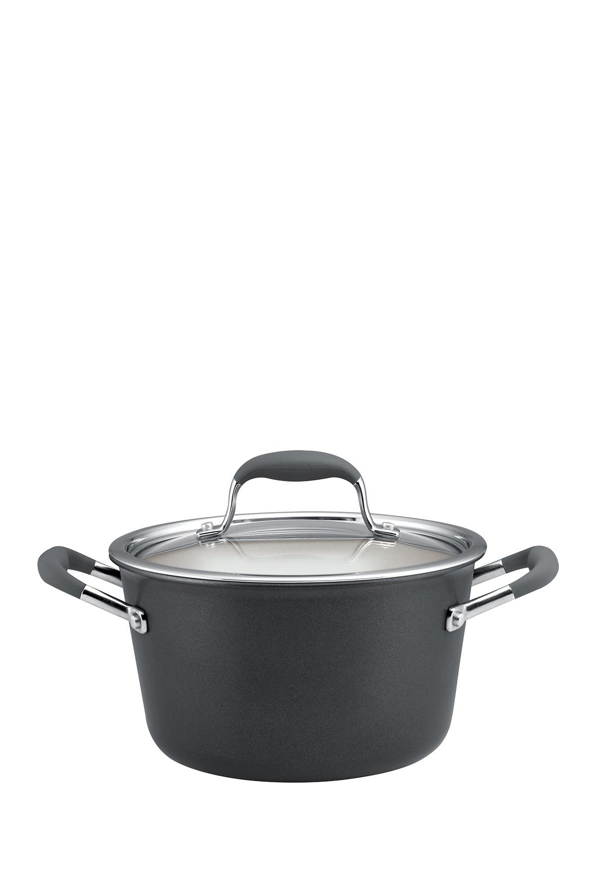 Anolon Advanced Pewter Hard Anodized 4.5-quart Covered Tapered Saucepot In Grey