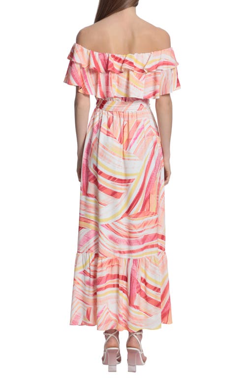 Shop Donna Morgan For Maggy Mix Stripe Off The Shoulder Maxi Dress In Soft White/coral