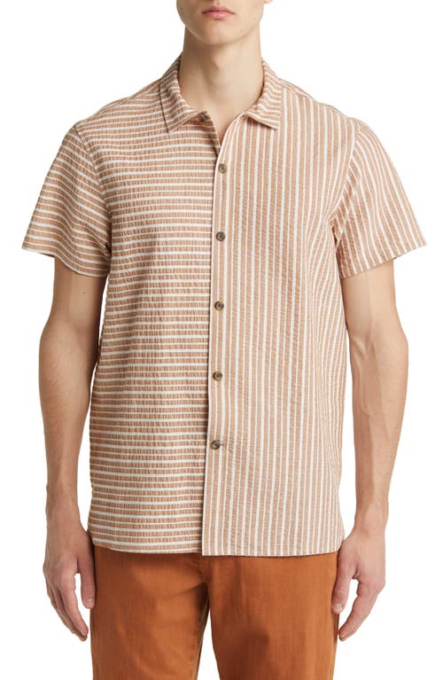 Treasure & Bond Stripe Blocking Short Sleeve Button-Up Shirt in Rust- White Stripe