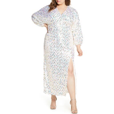 Plus Size Eloquii Long Sleeve Sequin Gown, Pink