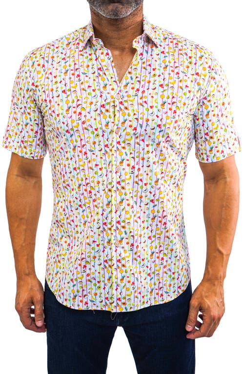 Maceoo Galileo Stretchfruits Multi Short Sleeve Performance Button-Up Shirt White at Nordstrom,