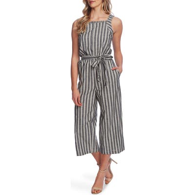 Cece Double Stripe Sleeveless Crop Jumpsuit, Black