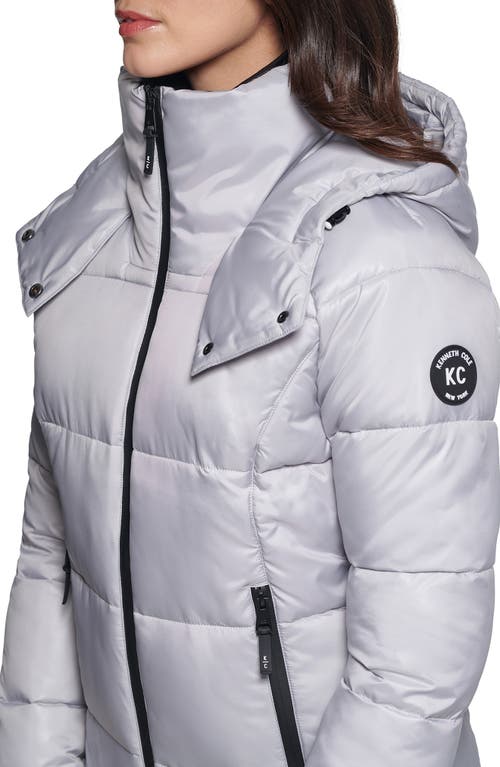 Shop Kenneth Cole New York Cire Hooded Puffer Jacket In Silver