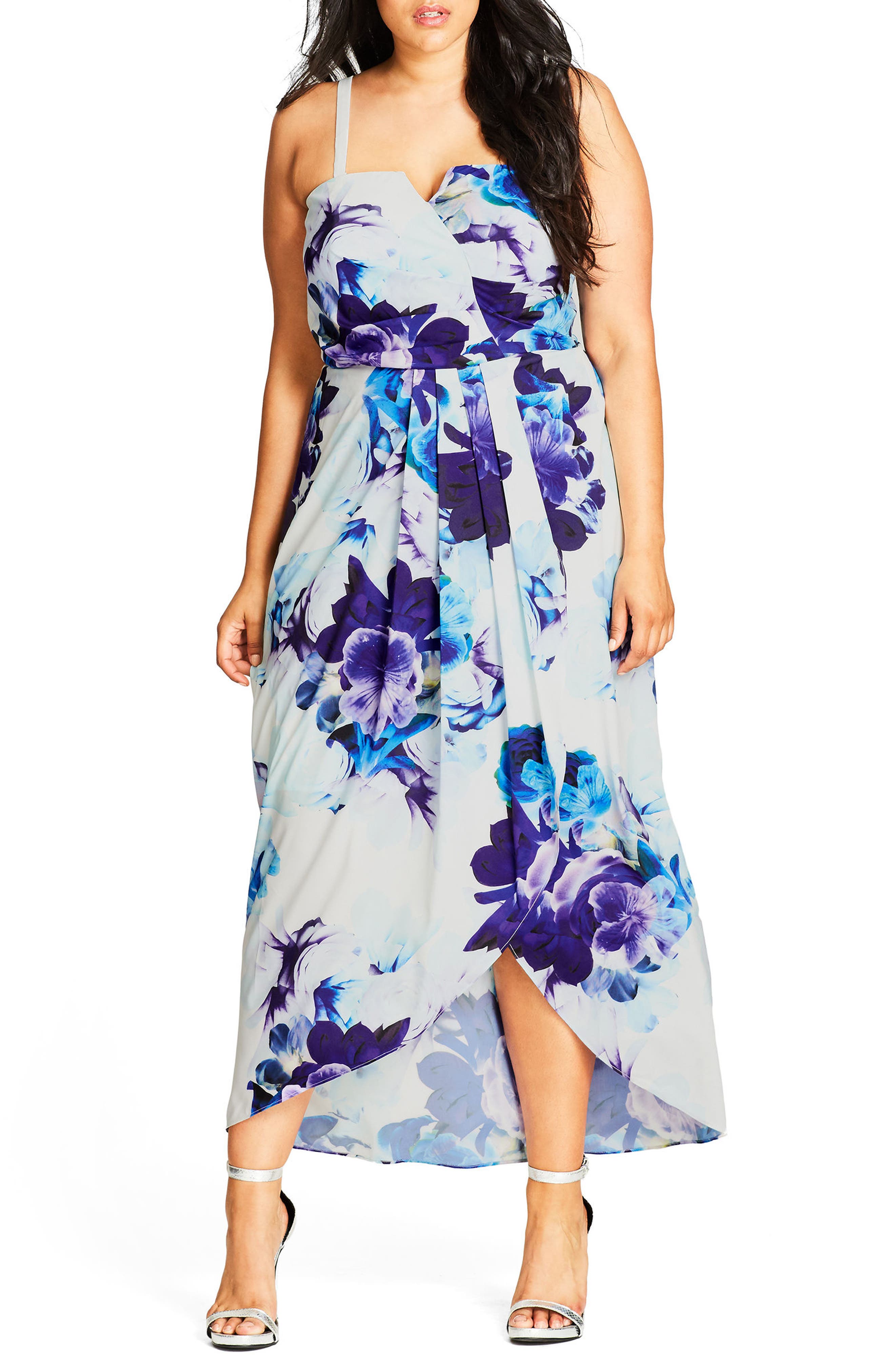 City Chic Blue Bloom High/Low Maxi Dress (Plus Size) | Nordstrom