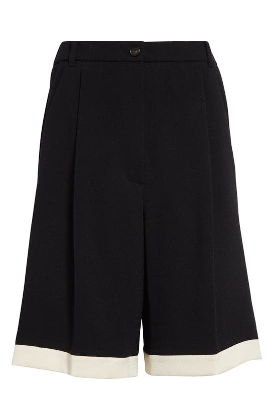 Shop Eenk Colorblock Tailored Shorts In Black Ivory Acetate Poly Blend