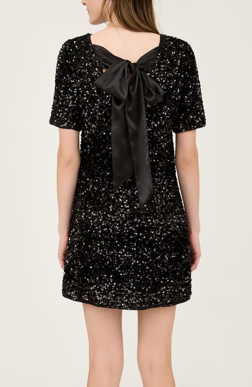 August Sky Back Bow Sequin Minidress In Black