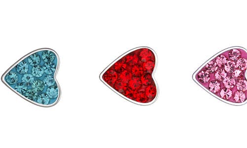 Shop Lily Nily Kids' Set Of 3 Crystal Heart Stud Earrings In Pink Multi