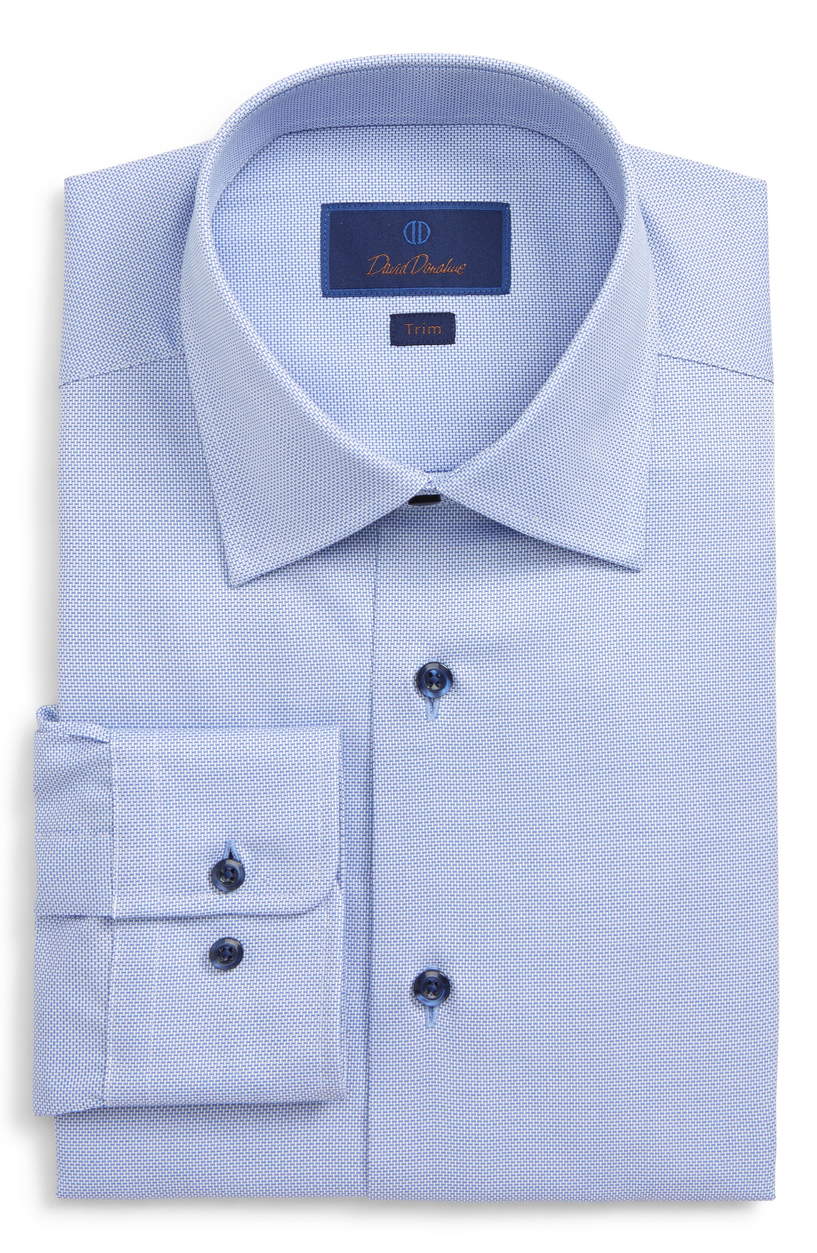 David Donahue Trim Fit Solid Dress Shirt In Blue At Nordstrom, Size 18.5 - 36