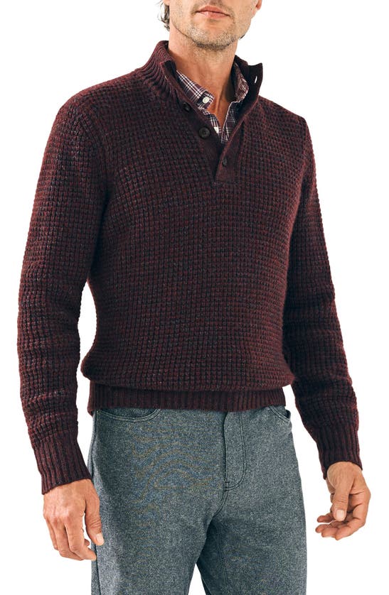 Shop Faherty Wool & Cashmere Quarter Button Sweater In Maroon Rock Marl