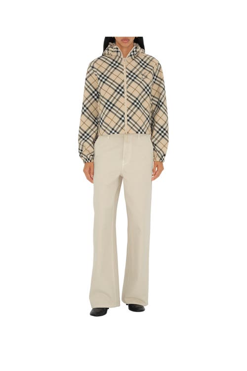 Shop Burberry Cropped Reversible Check Hooded Jacket In Ecru