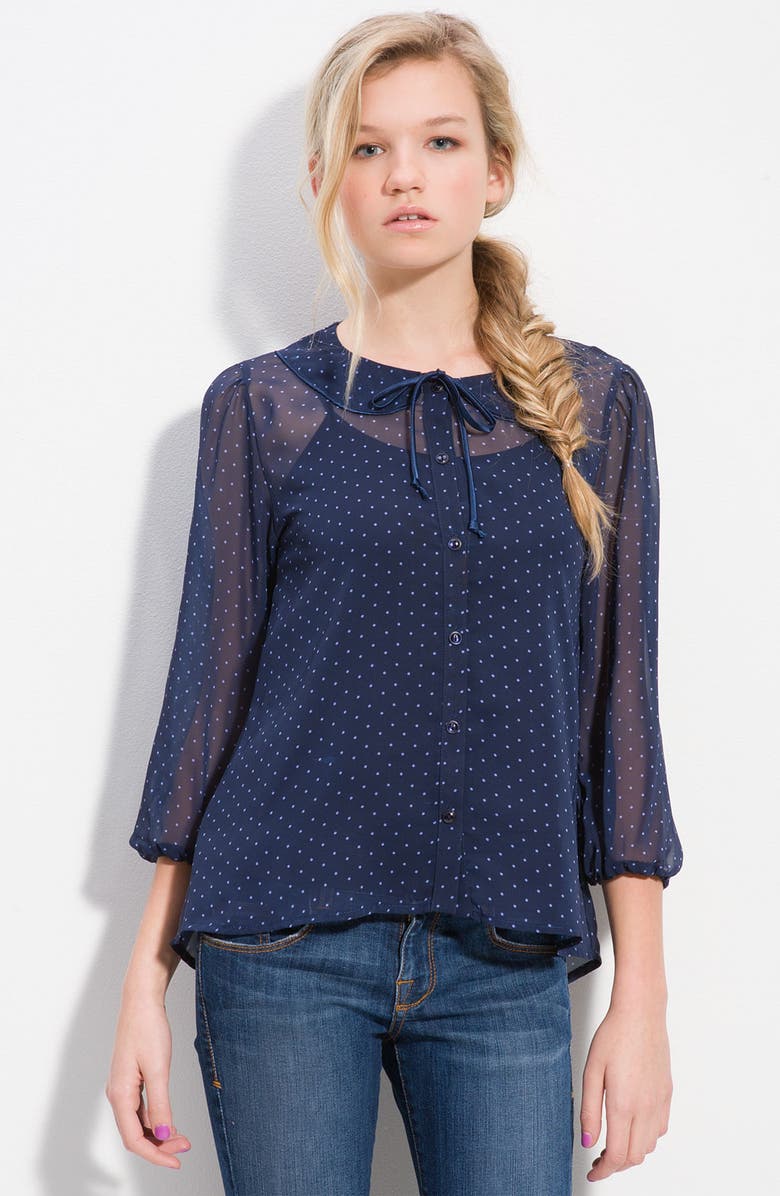 Lily White Sheer Trompe l'Oeil Collar Blouse (Juniors) | Nordstrom