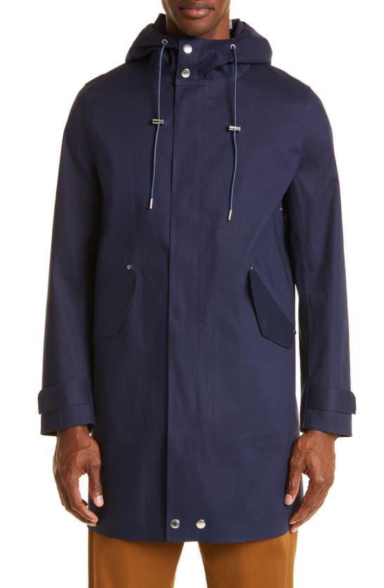 Mackintosh Granish Water Repellent Bonded Cotton Hooded Coat In Ink