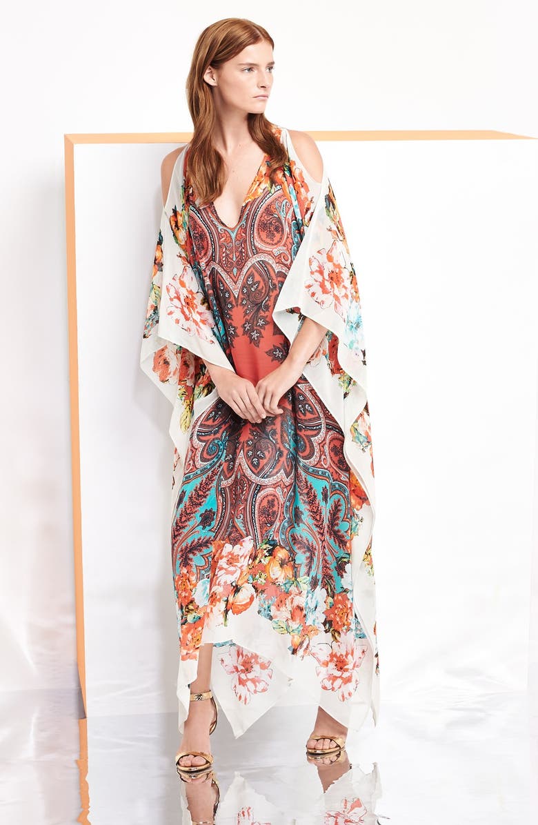 Etro Print Cold Shoulder Silk Caftan Dress | Nordstrom