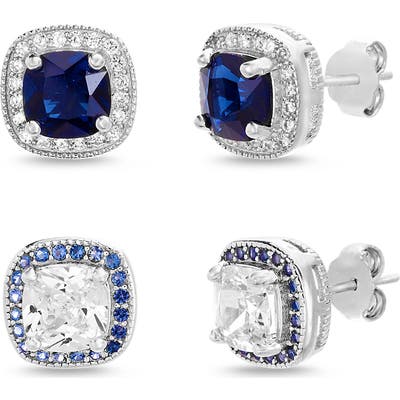 Lesa Michele Set Of 2 Cushion Cut Cubic Zirconia Stud Earrings