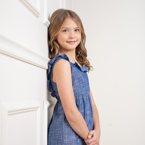 Hope & Henry Baby Girls' Organic Ruffle Neck Jumpsuit, Infant In Chambray