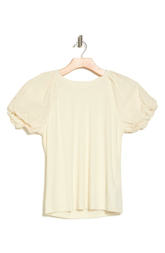 Shop 7 For All Mankind Puff Sleeve Mixed Media Top In Ivory
