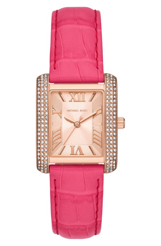 Michael Michael Kors Emery Croc Embossed Leather Strap Watch, 33mm In Pink / Rose