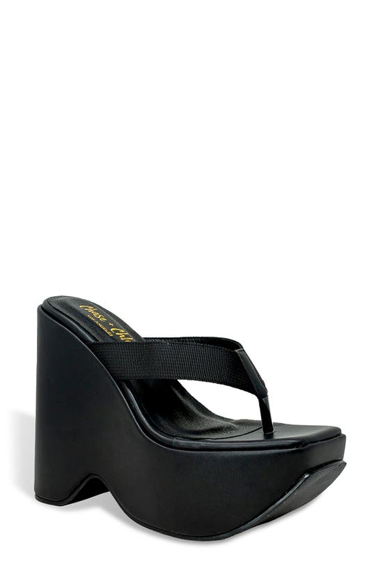 Chase & Chloe Astra Platform Wedge Sandal In Black Pu
