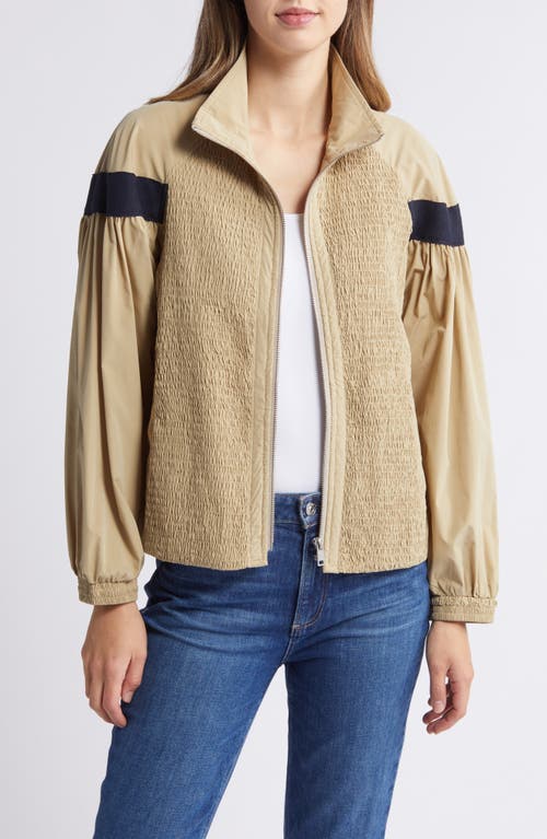 Nikki Lund Missy Water Repellent Smocked Jacket In Khaki