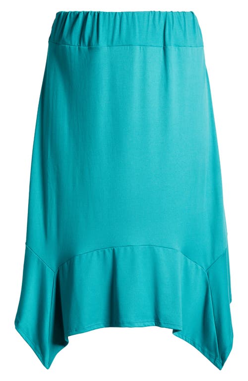 24seven Comfort Apparel Handkerchief Hem Jersey Midi Skirt In Jade
