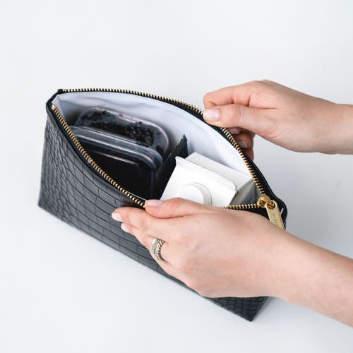 Modern Picnic The Snacker Crocodile-embossed Vegan Leather Pouch In Black Croc