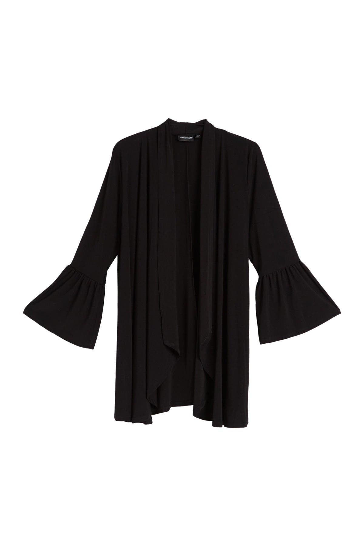 Nina Leonard Bell Sleeve Longline Cardigan In Black