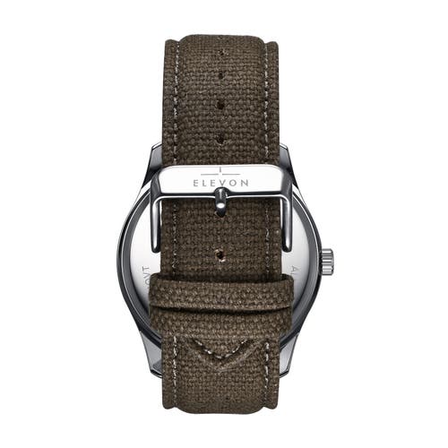 ELEVON ELEVON CROSSWIND CANVAS-OVERLAID LEATHER-BAND WATCH W/ DATE 