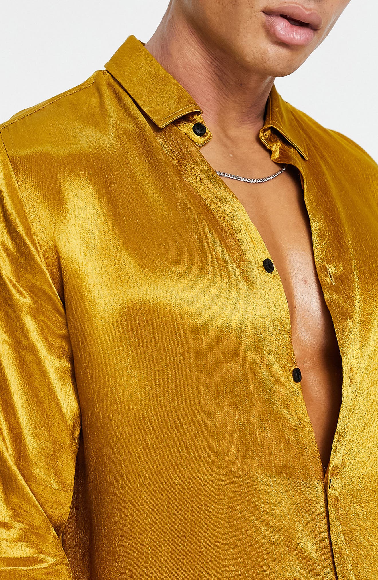 Yellow satin button up shirt Clearance