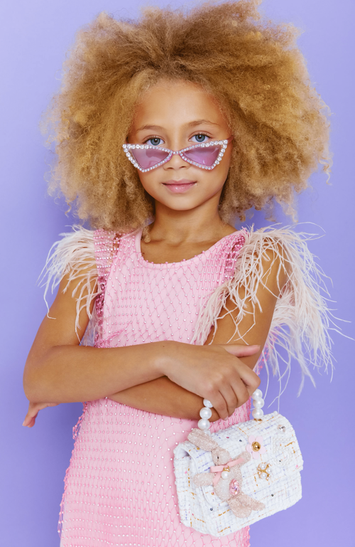 Lola + The Boys Girl's Crystal Feather Trims Sequin Dress In Light Pink