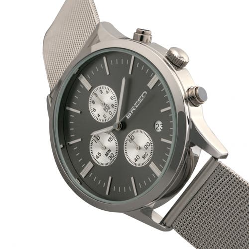 Breed Espinosa Chronograph Mesh-bracelet Watch W/ Date In Silver/gunmetal
