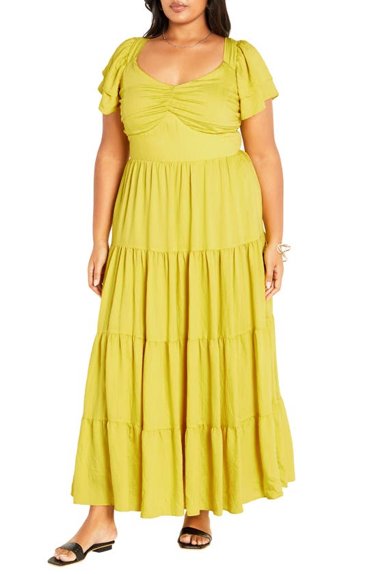 City Chic Ariella Tiered Dress In Lush Lime