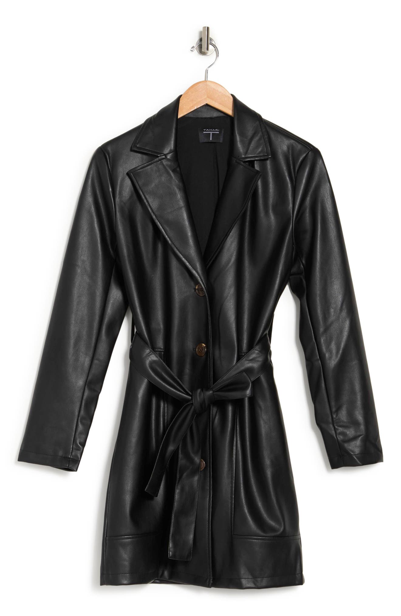 tahari faux leather trench coat