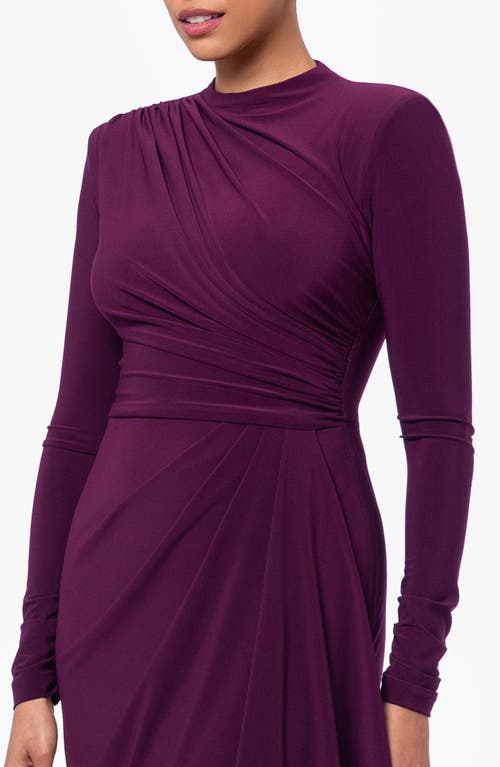 Betsy & Adam Ruffle Long Sleeve Sheath Gown In Wine