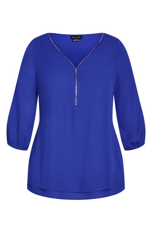 City Chic Zip Fling Top In Ultra Blue