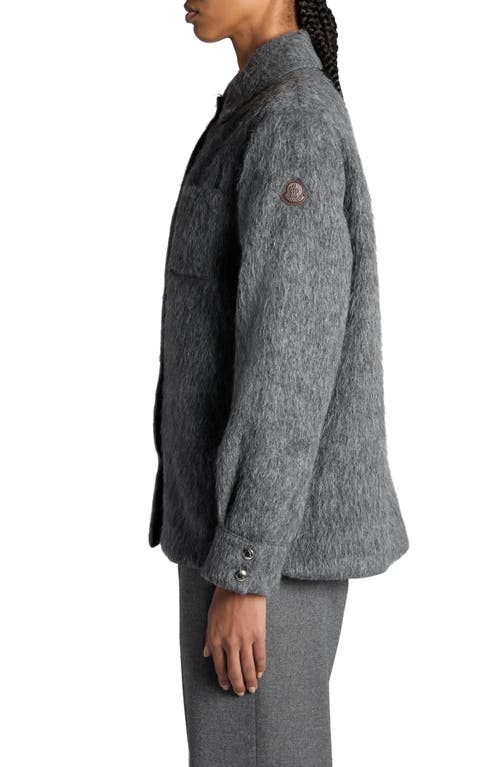 Shop Moncler Fuzzy Shirt Jacket In Intense Gray Melange