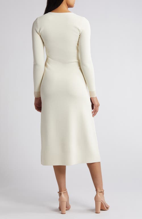 Zoe And Claire Button Detail Long Sleeve Midi Sweater Dress
