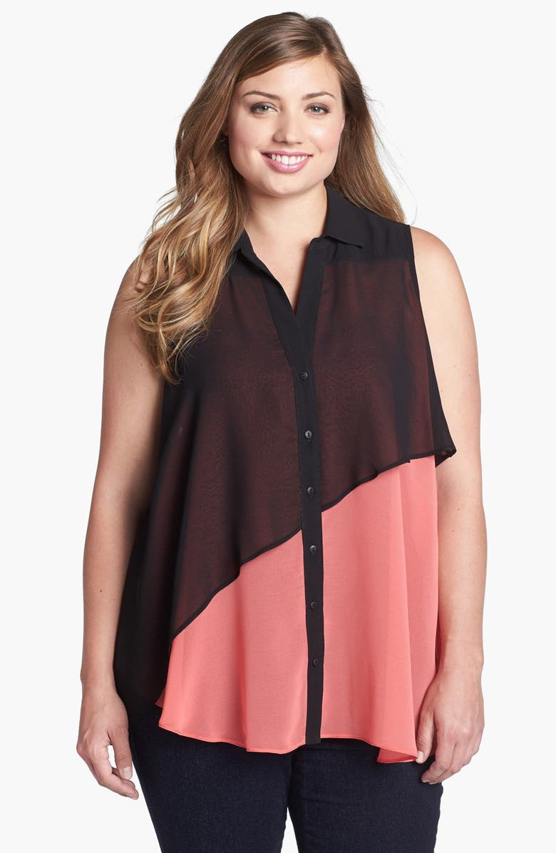 Evans Asymmetrical Sheer Overlay Shirt (Plus Size) | Nordstrom