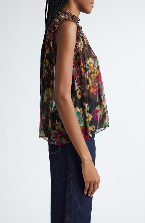 Shop Ulla Johnson Georgina Floral Sleeveless Plissé Silk Top In Cosmic